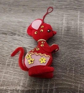 Vintage MCM Flocked Mouse Embellished Christmas Ornament - Picture 1 of 7