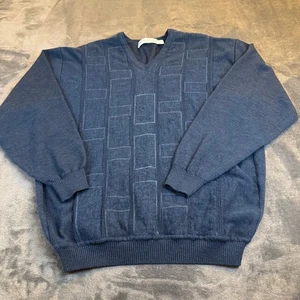 St Croix Knits V Neck Blue Sweater Wool Blend Geometric Pattern Mens Large - Picture 1 of 9