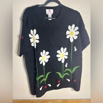 Quacker Factory Vibtage Ladybug Daisy Cardigan size XL - Image 1 of 4