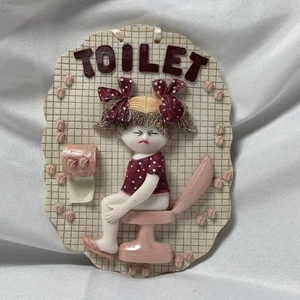 Vintage-Style Resin “Toilet” Plaque – 3 D Girl on Toilet Wall Decor - Picture 1 of 14
