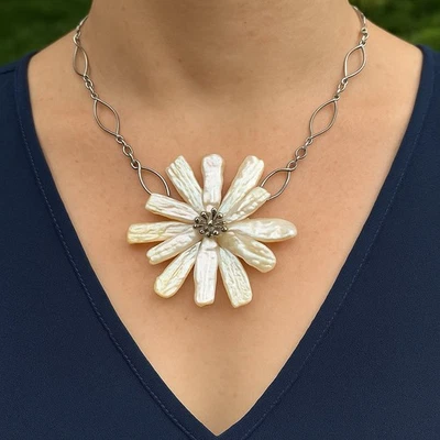 Iridesse by Tiffany & Co Biwa Perla Flor Colgante Collar Plata Esterlina 19" Foto 1 de 4