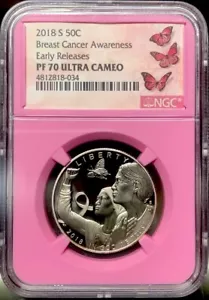 2018 BREAST CANCER AWARENESS Silver Half Dollar PCGS PF70💥FLAWLESS QUALITY💥ER - Picture 1 of 4