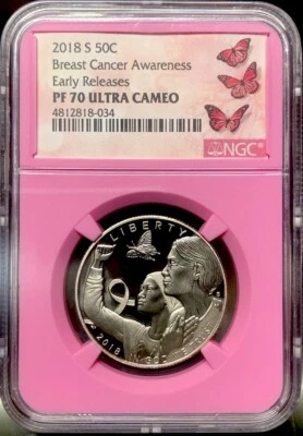 2018 BREAST CANCER AWARENESS Silver Half Dollar PCGS PF70💥FLAWLESS QUALITY💥ER - Image 1 of 4