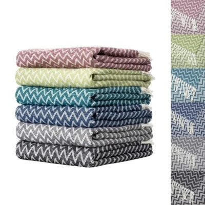 Kuscheldecke Baumwollmischung Zick-Zack Sommerdecke Fransen 380g/m² Moon Luxury  - Bild 1 von 4