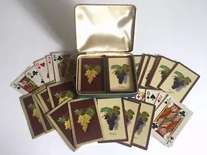 VINTAGE 1930'S RARE AMBROSIA CLASSICAL PLAYING CARDS LEATHER BOX DOUBLE DECK SET - Picture 1 of 5