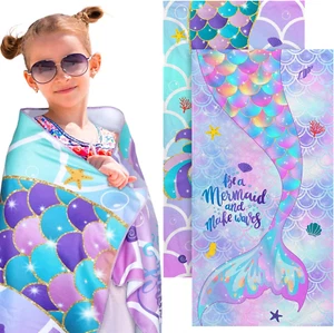 2 Packs Mermaid Beach Towel for Kids Quick Dry Beach Towel Swim Towel Bath Towel - Picture 1 of 12