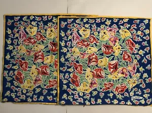 Lot of 2 Jim Thompson 100% Thai Silk Floral Square Pillow Covers 15"x15" GUC - Picture 1 of 5