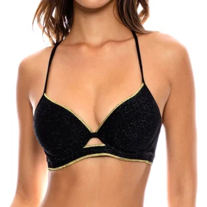 Bikini top imbottito con ferretto Luli Fama Stardust nuovo con etichette taglia M, nero glitter - Foto 1 di 12