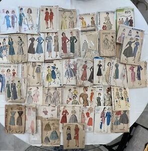 Lot of 43 1940’s 50’s & 60’s Ladies Sewing Patterns Mixed Lot of Styles & Sizes