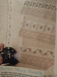 (5) Towel Pillowcase Floral RIBBAND OOP Magazine Cross Stitch Pattern (T) - Picture 1 of 1