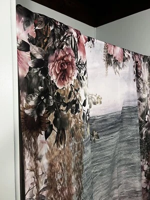 Designer Shower Curtain Floral Pattern Mauve, Purple, Grey, Green Water 72 X 82” - Image 1 of 4