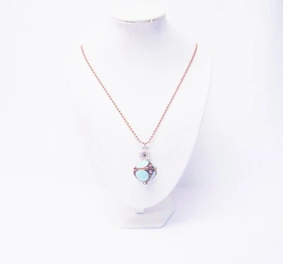 Collar colgante bola metal cobre esmalte turquesa sobre cobre Foto 1 de 4