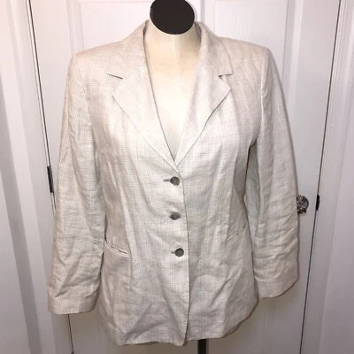 Blazer informal de lino esquinero 16W, blazer vintage a cuadros a rayas de un solo pecho Foto 1 de 4