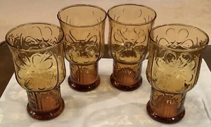 (4) Country Garden Amber Libbey USA 6"Glasses Daisy Flower 1970s (157ia) - Picture 1 of 6