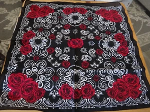 Rock n Roll Red Roses Black White BANDANA Scarf Head Neck Face Wrap Handkerchief - Picture 1 of 4