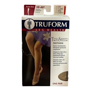 Truform Damen XL beige durchsichtige Strumpfhose 30-40 mmHg 0255BG-XL extra fest truSheer - Bild 1 von 3