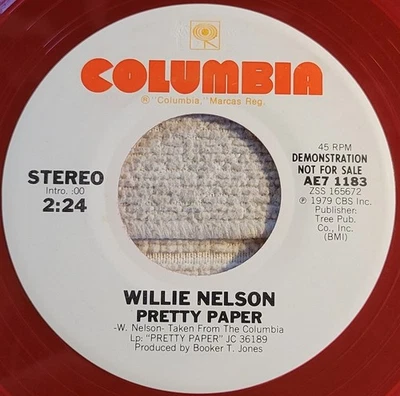 Willie Nelson "Pretty Paper /Rudolph The Red Nosed Reindeer" VG+ promo red vinyl - Image 1 of 3