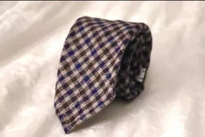 RARE Oxford Rowe District Plaid Shepherd Check Beige Wool Tweed Untipped Tie - Picture 1 of 12