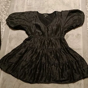 County Road Size 14 Black Blouson Sleeve Dress Linen & Silk Blend - Picture 1 of 11