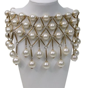 Collar babero de perlas sintéticas Poggi Paris años 80 sin firmar - Imagen 1 de 3