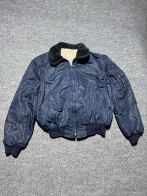 Sears Work Leisure Mens XL Vintage 80's Blue Nylon Flight Bomber Jacket Coat  - Image 1 of 4