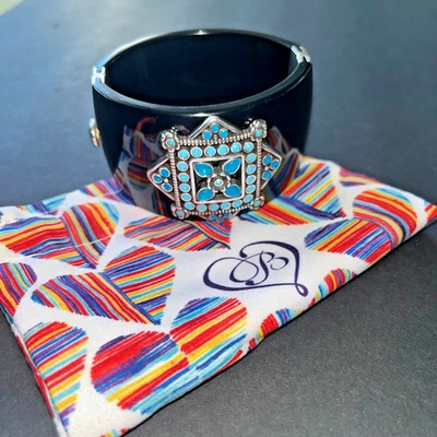 Brighton Cuff Black Magnetic Hinge with Blue & Turquoise Accent Stones w/Bag - Image 1 of 4