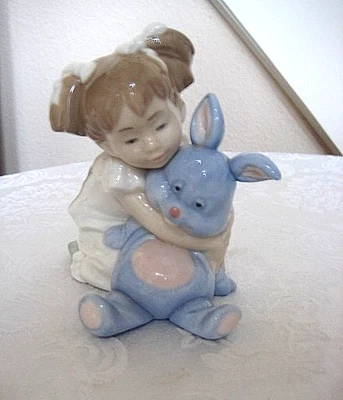 Nao Lladro Figurine " I Love You So Much" Girl Hugging Bunny Rabbit #1263 - Image 1 of 4