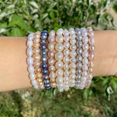 Pearl Tone Stretch Bracelet Women Freshwater Baroque Pink White Jewelry - Image 1 of 4