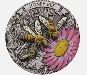 2025 Australia HONEY BEE 2oz .9999 Silver Antiqued Colored $2 Coin - Picture 1 of 6