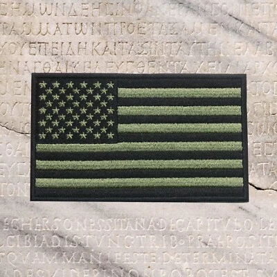 AMERICAN FLAG PATCH embroidered iron-on OLIVE DRAB USA US United States QUALITY - Image 1 of 4