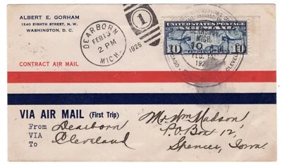 C7 Map 10c Airmail 1926 FDC Flown CAM 6E2 - Gorham Dearborn MI - Cleveland - Image 1 of 2