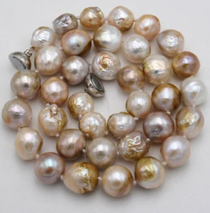 Huge 10-12mm Genuine Natural Multicolor South Sea Baroque Edison Pearl Necklace - Picture 1 of 4