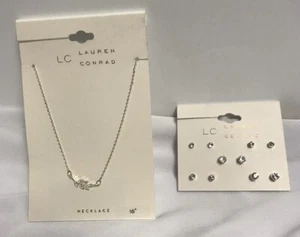 Lauren Conrad Schmuck Konvolut Blatt Halskette/ Kristall CZ Ohrstecker silberfarben NEU - Bild 1 von 5