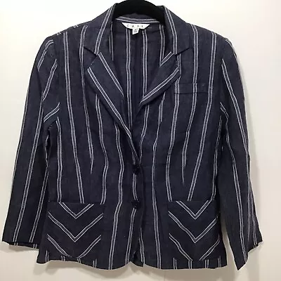 CAbi Womens Navy & White Striped 100% Linen Nautical Button Blazer Jacket Size 0 - Image 1 of 4