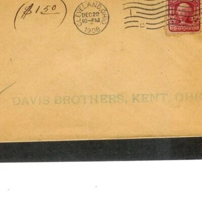 Entire  Address "Davis Brothers, Kent, Ohio" pmk 12-22-1908  Cleveland, OH. - Image 1 of 3