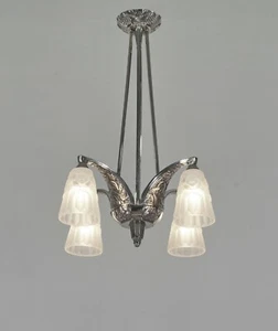 VANDAMME & DEGUÉ : FRENCH 1930 ART DECO CHANDELIER ...... lamp muller era France - Picture 1 of 12