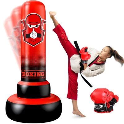 168cm Aufblasbare Kinder Boxsack Stabiler Freistehender Boxsack mit Boxhandsc... - Bild 1 von 4