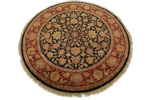 Agra Rug 8'1'' x 8'4'' Round Black Wool Traditional Hand-Knotted Oriental Carpet - Picture 1 of 15