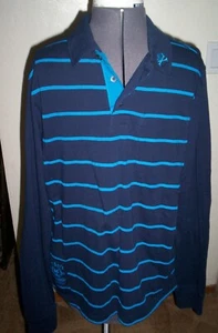 CAMISA POLO PARA HOMBRE CHICOS ZOO YORK MANGA LARGA AZUL MARINO RAYAS TURQUESA NUEVA $49 - Imagen 1 de 1