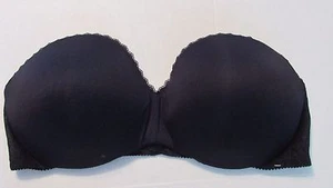 LILY of FRANCE Strapless Underwire Bra Black Scalloped Mesh Bra Size 38D - Picture 1 of 4