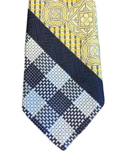 Cravatta cravatta vintage plaid geometrica trapuntata azzurro giallo navy blu retrò - Foto 1 di 5