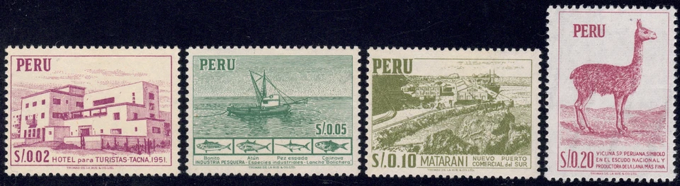 1952-53 Peru SC# 457-461 - Tourist Hotel - 4 Different Stamps - M-H - Image 1 of 2