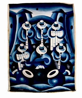 Pintura peruana firmada al óleo sobre lienzo Sonidos crepusculares de los Andes Foto 1 de 4