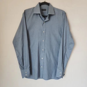 Camicia elegante TOM FORD Made in Italy cotone pied de poule con bottoni blu uomo 41 - Foto 1 di 9
