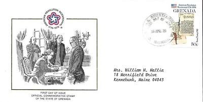 GRENADA  1976 FDC PEACE TREATY, FIRST STARS AND STRIPES AMERICAN BICENTENNIAL  - Image 1 of 2
