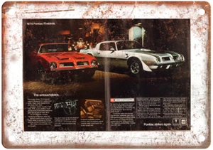 Vintage 1975 Pontiac Firebird Magazine Auto Ad Reproduction Metal Sign A12353 - Picture 1 of 2