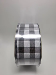 Members Mark Premium Wired Edge Ribbon 2.5 Inch Wide Black White Plaid - Picture 1 of 4