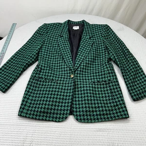 Giacca blazer vintage Koret verde pied de poule preppy classica a quadri taglia 12 foderata - Foto 1 di 11