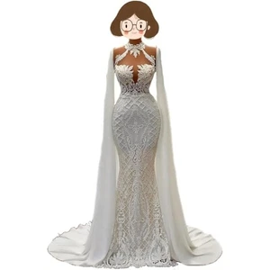 IS-NUEVO CON ETIQUETAS US8 Sexy Sirena Cuello Alto Encaje Cristal Perlas Vestidos de Boda-WD308 - Imagen 1 de 11