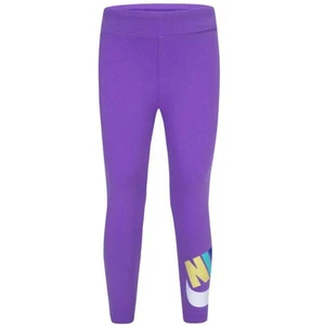 Nike Girls Leggings Size 5 & 6X Purple Logo Print, Soft Stretch Active Pants New - Picture 1 of 7